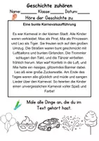 Vorschau - Arbeitsblätter - Fasching/Karneval Leseverstehen und Wortschatz - DaZ/DaF, Deutsch, Sachunterricht - Seite 1