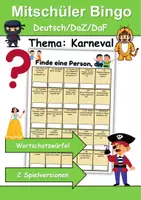 Vorschau - Spiele - Mitschüler Bingo Fasching/Karneval - DaZ/DaF, Deutsch (Klassenspiel) - Deckblatt