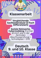 Vorschau - Fördermaterial/Inklusion - Klassenarbeit Deutsch – Vergleichende Sachtextanalyse - Deckblatt