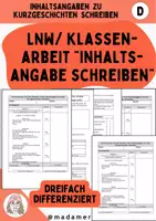 Vorschau - Test - LNW/ Klassenarbeit "Inhaltsangabe schreiben" - Deckblatt