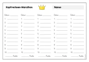Vorschau - Arbeitsblätter - Kopfrechnen Marathon zum Üben - Klasse 1 bis 4 - Seite 1