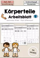Vorschau - Arbeitsblätter - Körperteile Körper Arbeitsblatt Artikel - DaZ DaF Sprachförderung - Deckblatt