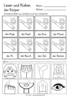 Vista previa - Hojas de trabajo - KÖRPERTEILE Lesen und Kleben Deutsch / Alemán - página 3