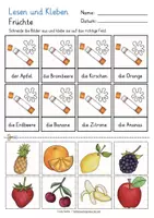 Vista previa - Hojas de trabajo - FRÜCHTE OBST Lesen und Kleben Deutsch / Alemán - página 2