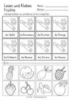 Vista previa - Hojas de trabajo - FRÜCHTE OBST Lesen und Kleben Deutsch / Alemán - página 3