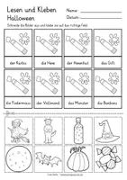 Aperçu - Feuilles d'exercices - Allemand Halloween Lesen und Kleben Deutsch - Page 3