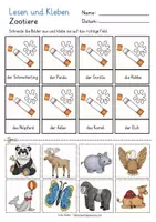 Vista previa - Hojas de trabajo - ZOOTIERE Lesen und Kleben Deutsch / Alemán - página 2