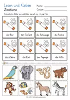 Vista previa - Hojas de trabajo - ZOOTIERE Lesen und Kleben Deutsch / Alemán - página 3
