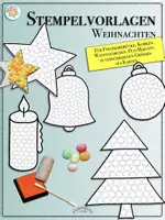 Vorschau - Arbeitsblätter - STEMPELVORLAGEN „WEIHNACHTEN“ (Zum Fingerstempeln, zum Stempeln mit Korken, Wattestäbchen, als PlayMais-Vorlagen) in diversen Größen, auch als Karten - Deckblatt
