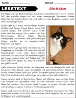 Vorschau - Spiele - Die Katze: Leseverständnis und Kreuzworträtsel mit Lösungen - Seite 1