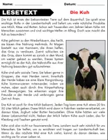 Vorschau - Spiele - Die Kuh: Leseverständnis und Kreuzworträtsel mit Lösungen - Seite 1