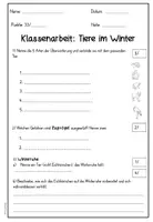 Vorschau - Klassenarbeiten - Klassenarbeit: Tiere im Winter (mit Lösung und Könnerblatt) - Seite 1