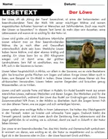 Vorschau - Spiele - Der Löwe: Leseverständnis und Kreuzworträtsel mit Lösungen - Seite 1