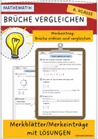 Vorschau - Arbeitsblätter - Brüche vergleichen und ordnen (gleichnamig Brüche) - Merkeintrag mit Lösungen - Deckblatt