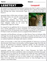 Vorschau - Spiele - Leopard: Leseverständnis und Kreuzworträtsel mit Lösungen - Seite 1