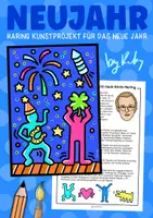 Vorschau - Arbeitsblätter - Pop Art Silvesternacht nach Keith Haring - Neujahr Kunstidee - Deckblatt