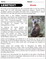 Vorschau - Arbeitsblätter - Koala: Leseverständnis und Kreuzworträtsel mit Lösungen - Seite 1