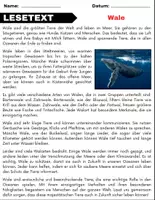 Vorschau - Arbeitsblätter - Wale: Leseverständnis und Kreuzworträtsel mit Lösungen - Seite 1