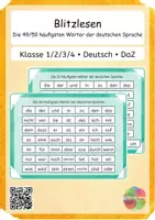 Vorschau - Stationenlernen - Blitzlesen Leseförderung Die 49-50 häufigsten deutschen Wörter - Deckblatt