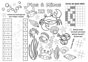 Vorschau - Mal- und Bastelvorlagen - Spiel- & Rätselmatte "Plus & Minus ZR 10" | Rechnen - Malen & Rätseln | Aufgaben für Schnelle | Ich bin fertig Aufgaben | Lückenfüller - Seite 1