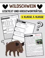 Vorschau - Arbeitsblätter - Wildschwein: Leseverständnis und Kreuzworträtsel mit Lösungen - Deckblatt