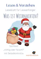 Vorschau - Arbeitsblätter - Weihnachten - Sachtext - Leseverständnis - Leseverstehen - "richtig oder falsch" - Leseblatt mit Selbstkontrolle - Deckblatt