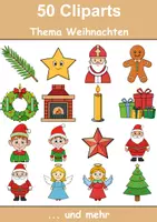Vorschau - Mal- und Bastelvorlagen - Farbiges Clipartsset Thema Weihnachten - Deckblatt
