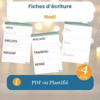 Aperçu - Feuilles d'exercices - Fiches d’écriture de Noël – 4 niveaux, script et cursive, mots de l’hiver - Page de couverture