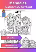 Vorschau - Arbeitsblätter - Mandalas Thema Affe - Grundschule - Bastelvorlagen - Deckblatt