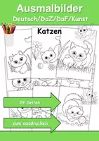Vorschau - Arbeitsblätter - Ausmalbilder Thema Katzen - Grundschule - Bastelvorlagen - Deckblatt