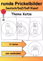 Vorschau - Arbeitsblätter - runde Prickelbilder / Fensterbilder Thema Katzen - Grundschule - Bastelvorlagen - Seite 1
