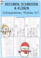 Vorschau - Arbeitsblätter - Schneemänner Kleines 1x1, Rechnen, schneiden, kleben - Deckblatt