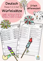 Vorschau - Arbeitsblätter - Würfelsätze Silvester Neujahr Klasse 1, Klasse 2, DaZ Sätze schreiben - Deckblatt