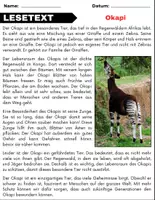 Vorschau - Arbeitsblätter - Okapi: Leseverständnis und Kreuzworträtsel mit Lösungen - Seite 1