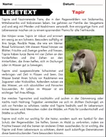 Vorschau - Arbeitsblätter - Tapir: Leseverständnis und Kreuzworträtsel mit Lösungen - Seite 1