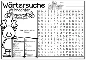 anteprima - Esercizi - Gratuito: Wörtersuche / Suchsel (Weihnachten) Dezember Tedesco Natale - Pagina 1