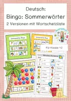 Vorschau - Spiele - Bingo - Sommerwörter mit Wortschatzliste (2 Versionen) - Deckblatt