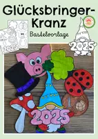 Vorschau - Mal- und Bastelvorlagen - Glücksbringer-Kranz Bastelvorlage Neujahr 2025 - Deckblatt