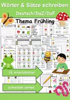 Vorschau - Arbeitsblätter - Frühling Wörter und Sätze schreiben und Silben DaZ/DaF, deutsch - Deckblatt