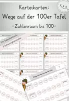 Vorschau - Stationenlernen - Wege auf der 100er Tafel, 12 Karteikarten mit Selbstkontrolle in 3 Niveaustufen + 100er Tafel - Deckblatt