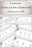 Vorschau - Stationenlernen - Zahlen auf dem Zahlenstrahl bis 100, 12 Karteikarten mit Selbstkontrolle in 3 Niveaustufen, Förderung Zahlvorstellung bis 100 - Deckblatt
