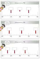 Vorschau - Stationenlernen - Zahlen auf dem Zahlenstrahl bis 100, 12 Karteikarten mit Selbstkontrolle in 3 Niveaustufen, Förderung Zahlvorstellung bis 100 - Seite 1