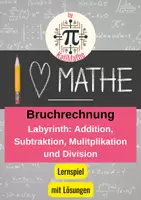 Vorschau - Spiele - Labyrinth Bruchrechnung – Addieren, Subtrahieren, Multiplizieren & Dividieren (Klasse 5/ 6/ 7) – Spiel & Knobeln | Mit Lösungen - Deckblatt