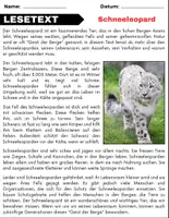 Vorschau - Arbeitsblätter - Schneeleopard: Leseverständnis und Kreuzworträtsel mit Lösungen - Seite 1