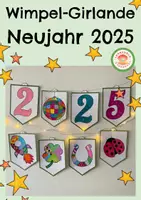 Vorschau - Mal- und Bastelvorlagen - Wimpel-Girlande Neujahr 2025 Kunst - Deckblatt