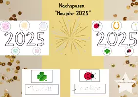 Vorschau - Arbeitsblätter - Nachspuren “Neujahr 2025“ - Graphomotorik - Seite 1