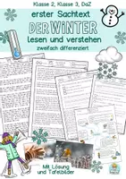 Vorschau - Arbeitsblätter - Erster Sachtext Klasse 2, 3, DaZ, DaF Winter, Leseübung Leseverstehen - Deckblatt