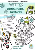 Vorschau - Mal- und Bastelvorlagen - Winter Windlicht Bastelvorlage Licht Tischlichter basteln mit Kindern Schneemann, Eisbär und Pinguin - Deckblatt