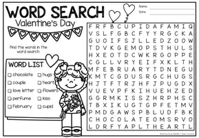 Vista previa - Hojas de trabajo - Word Search Puzzle (Valentine's Day) | February San Valentín Febrero Inglés - página 1