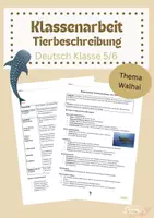 Vorschau - Klassenarbeiten - Klassenarbeit Tierbeschreibung Klasse 5/6 Thema Walhai - Deckblatt